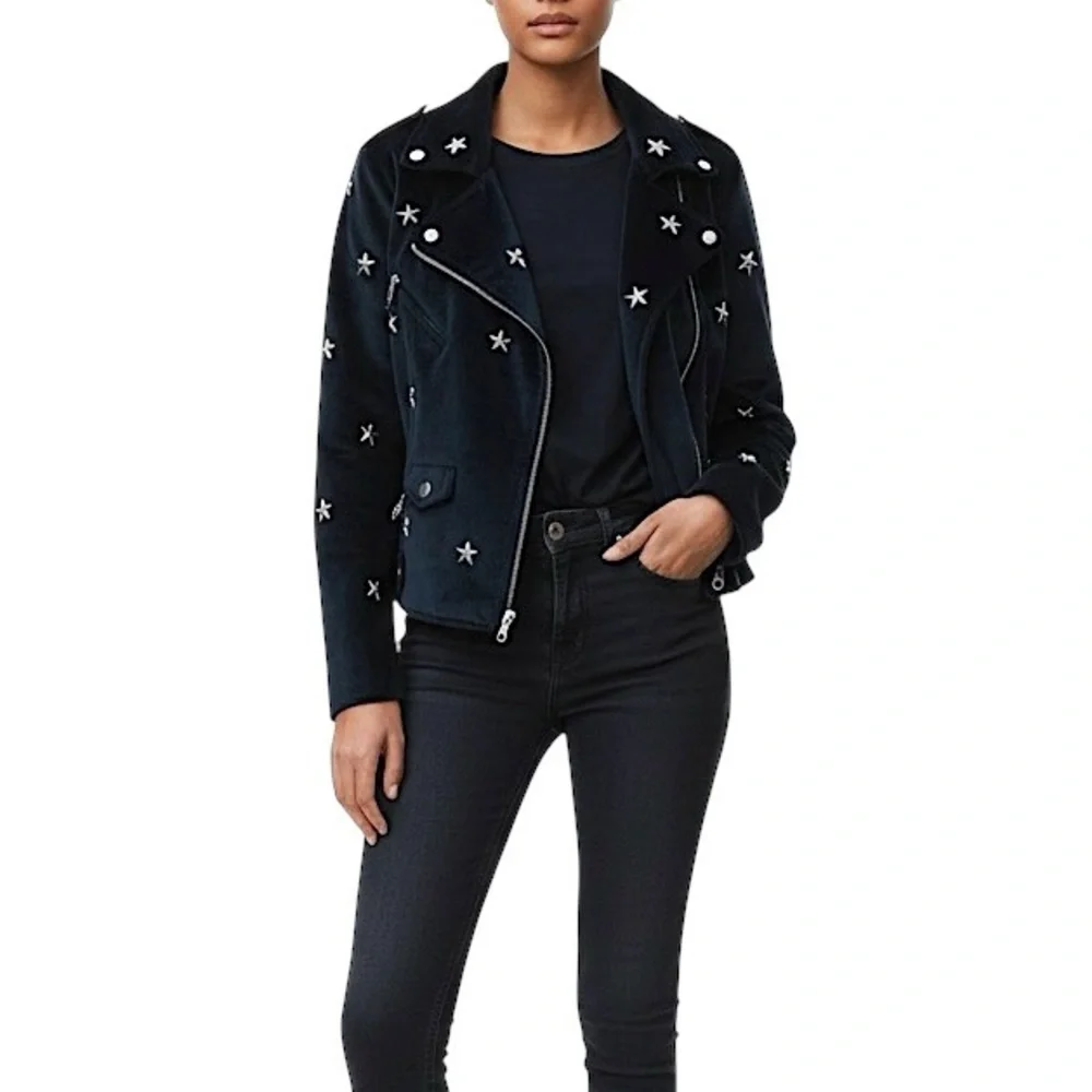 REBECCA MINKOFF Wes Star-Studded Velour Moto Jacket Women's Size XS
